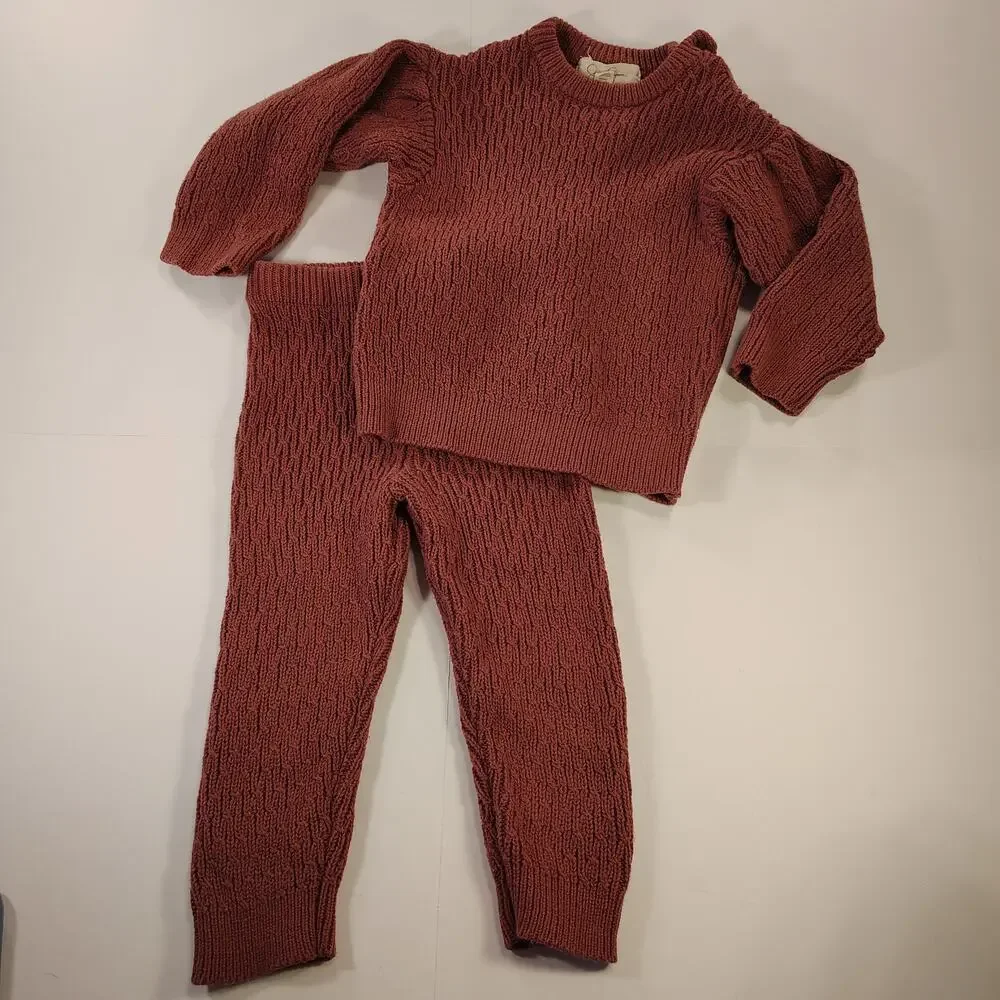 Jessica Simpson Baby Girl 18M Pink Cable Knit Sweater Pants Set Cottagecore